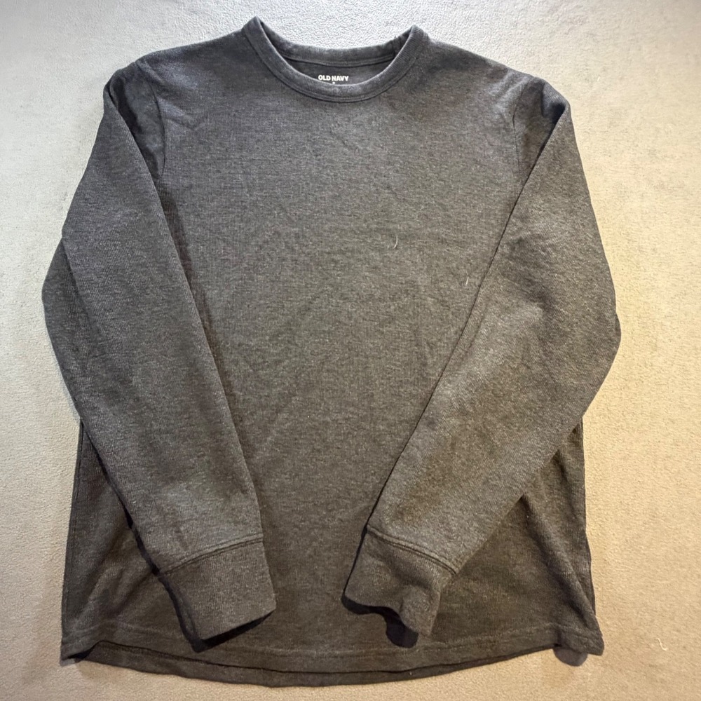 Old Navy Mens Soft-Washed Thermal Long Sleeve Shirt Charcoal Gray Waffle Knit M